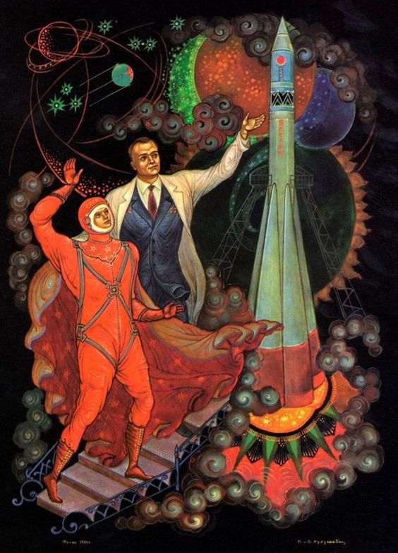 Korolev and Gagarin at the Vostok rocket.