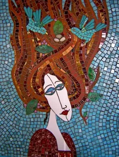Birds in Hair. Mosaic art by Russian artist Irina Charny